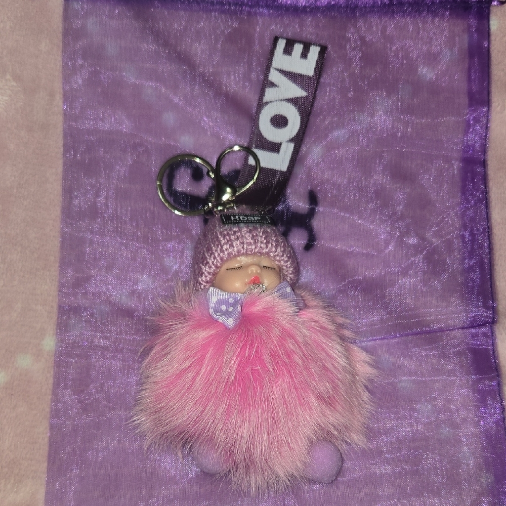 Purple & Pink Plush Baby Doll Keychain Bag Charm